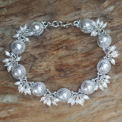 Moons & Shooting Stars Pearl & Silver Bridal Bracelet