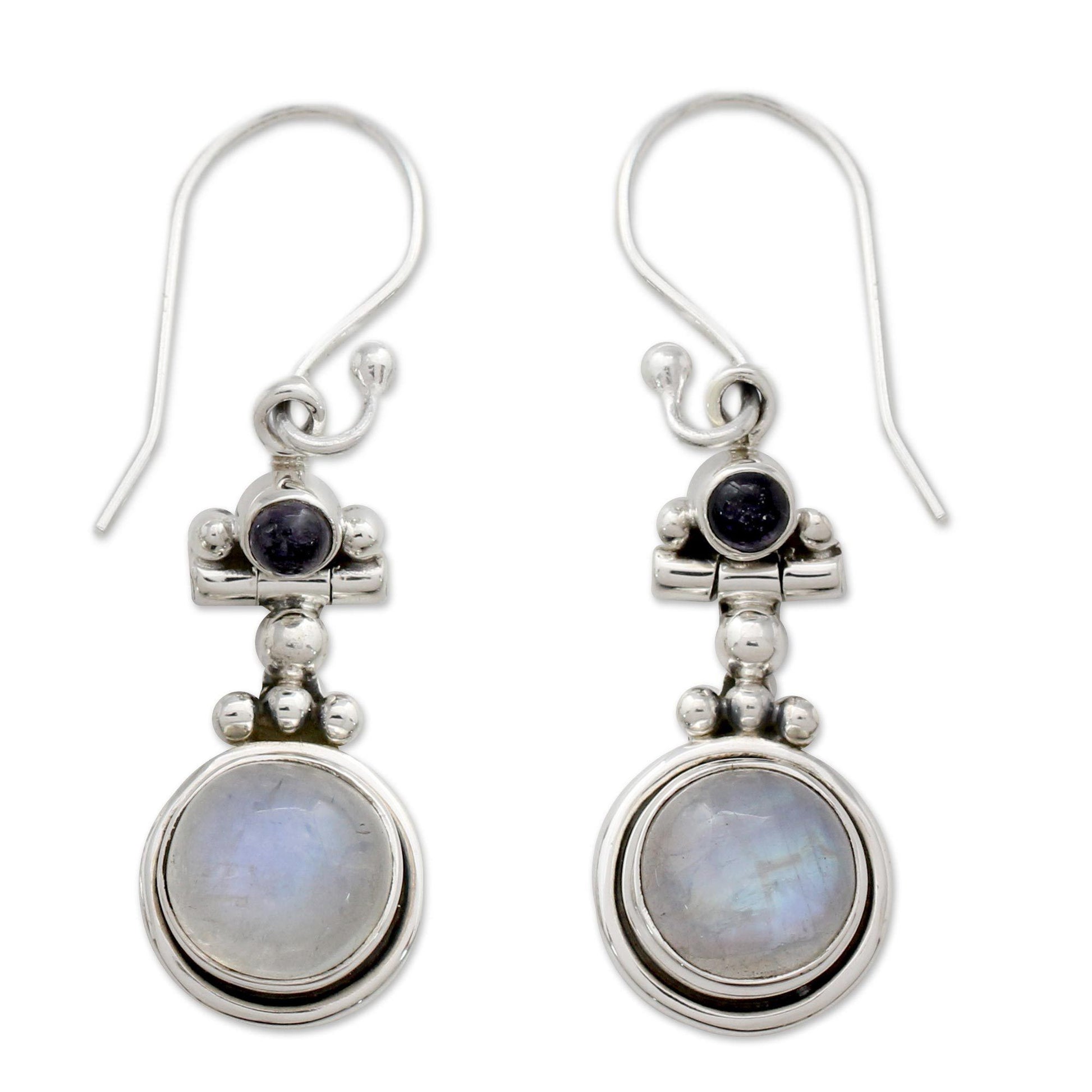 NOVICA - Silver, Moonstone & Iolite 'Misty Moon' Earrings