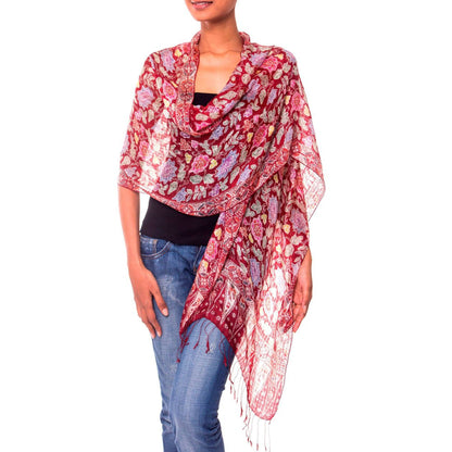 NOVICA - Floral Silk Batik Shawl