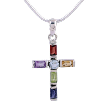 Colorful Cross Gemstone Necklace