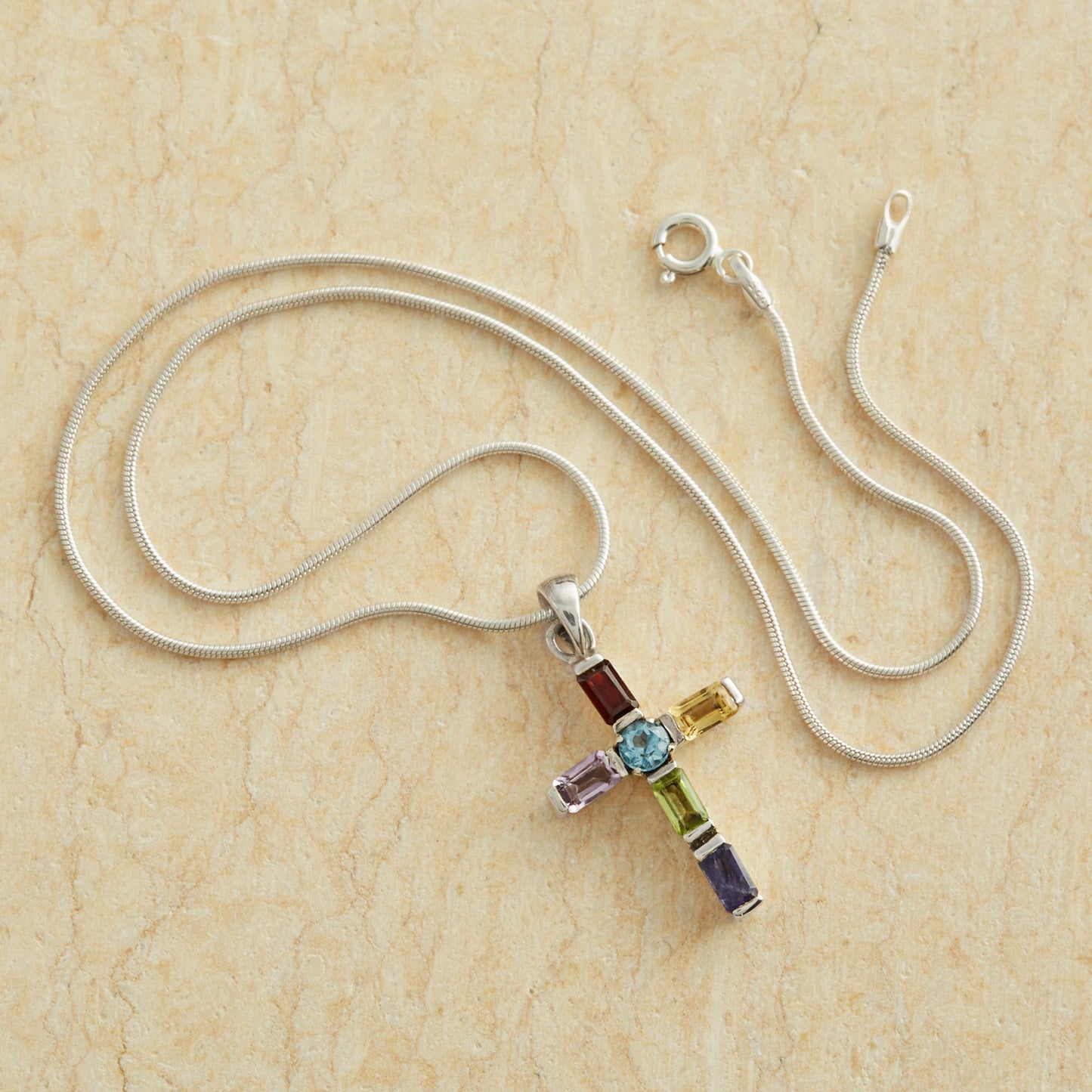 Colorful Cross Gemstone Necklace