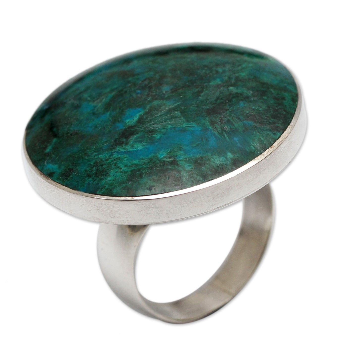 Planet Chrysocolla and Sterling Silver Ring Peru
