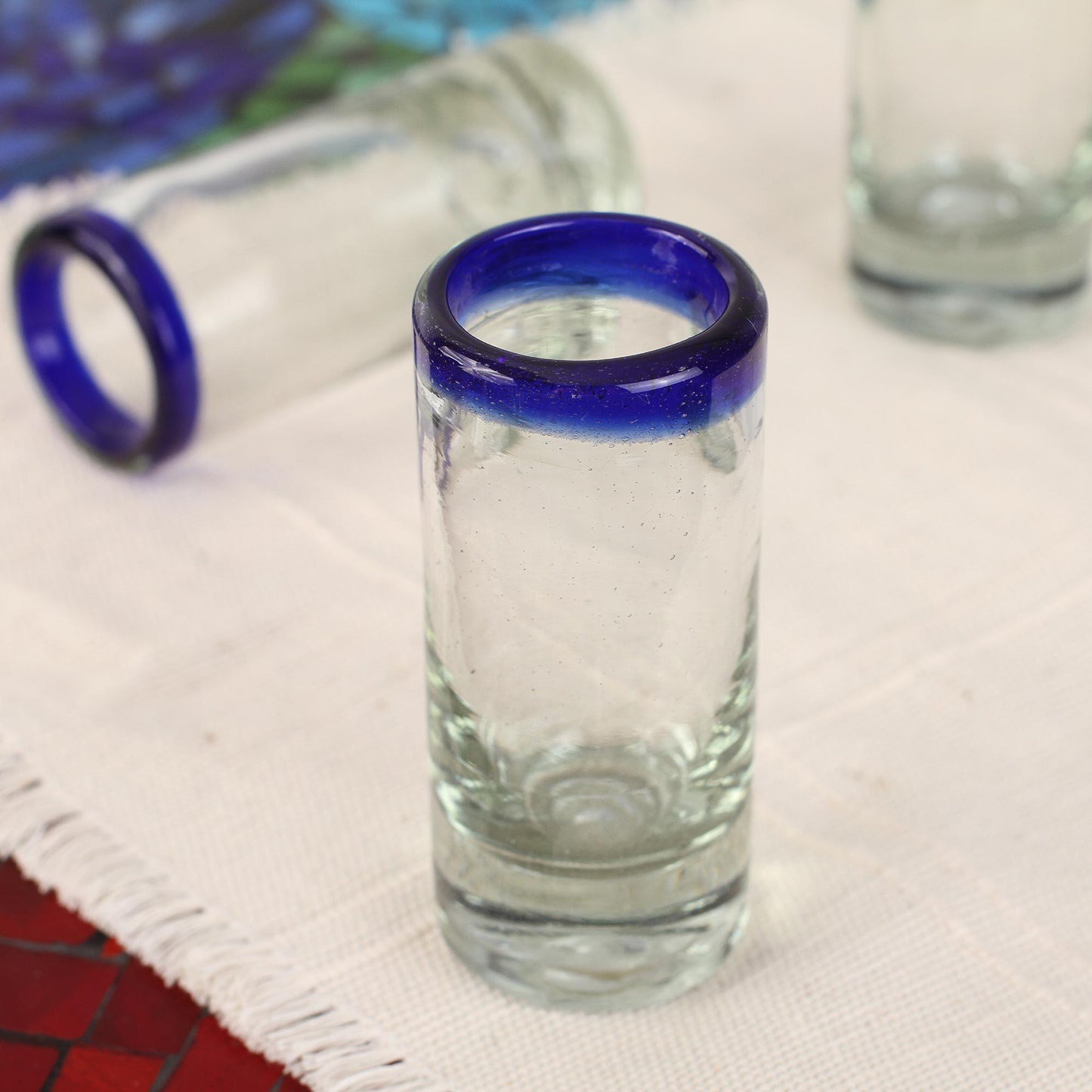 Artisan Crafted Blue Rim Shot Glasses - Set of 6