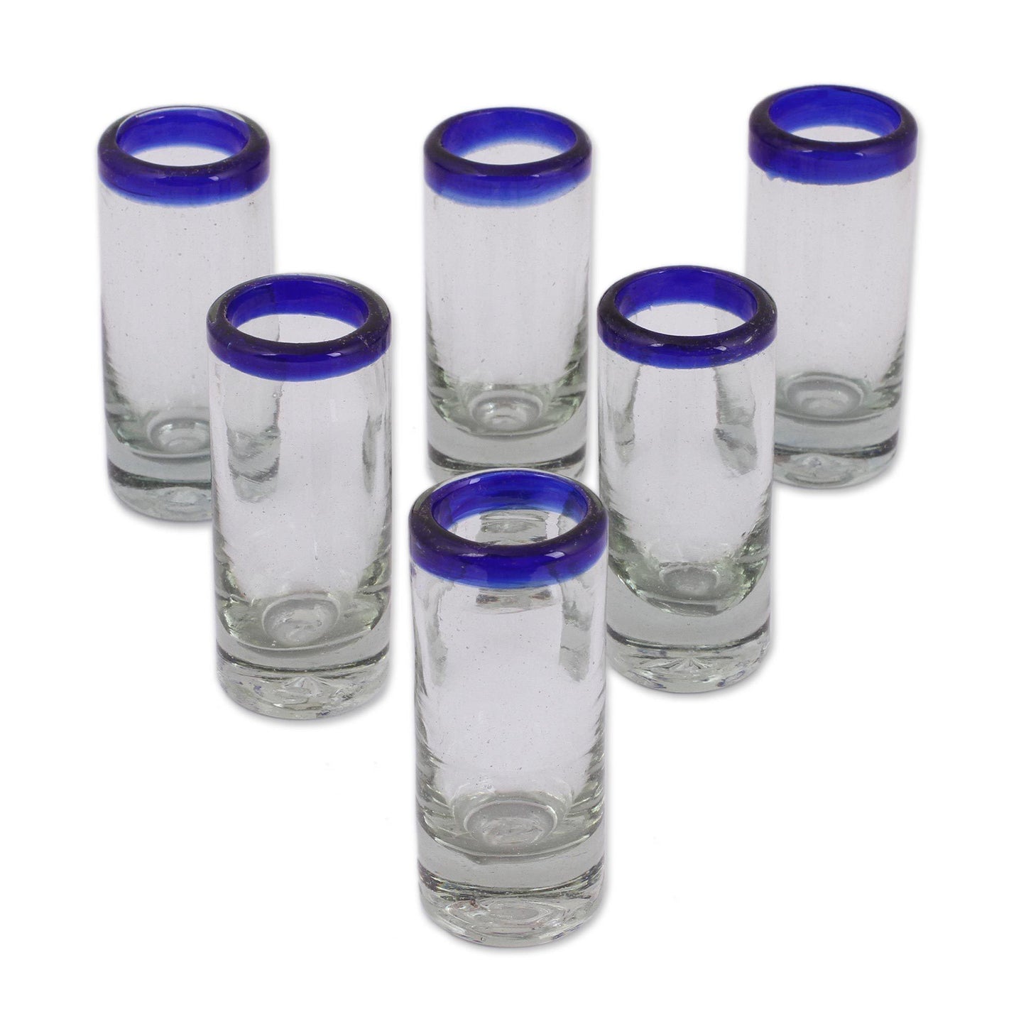 Artisan Crafted Blue Rim Shot Glasses - Set of 6