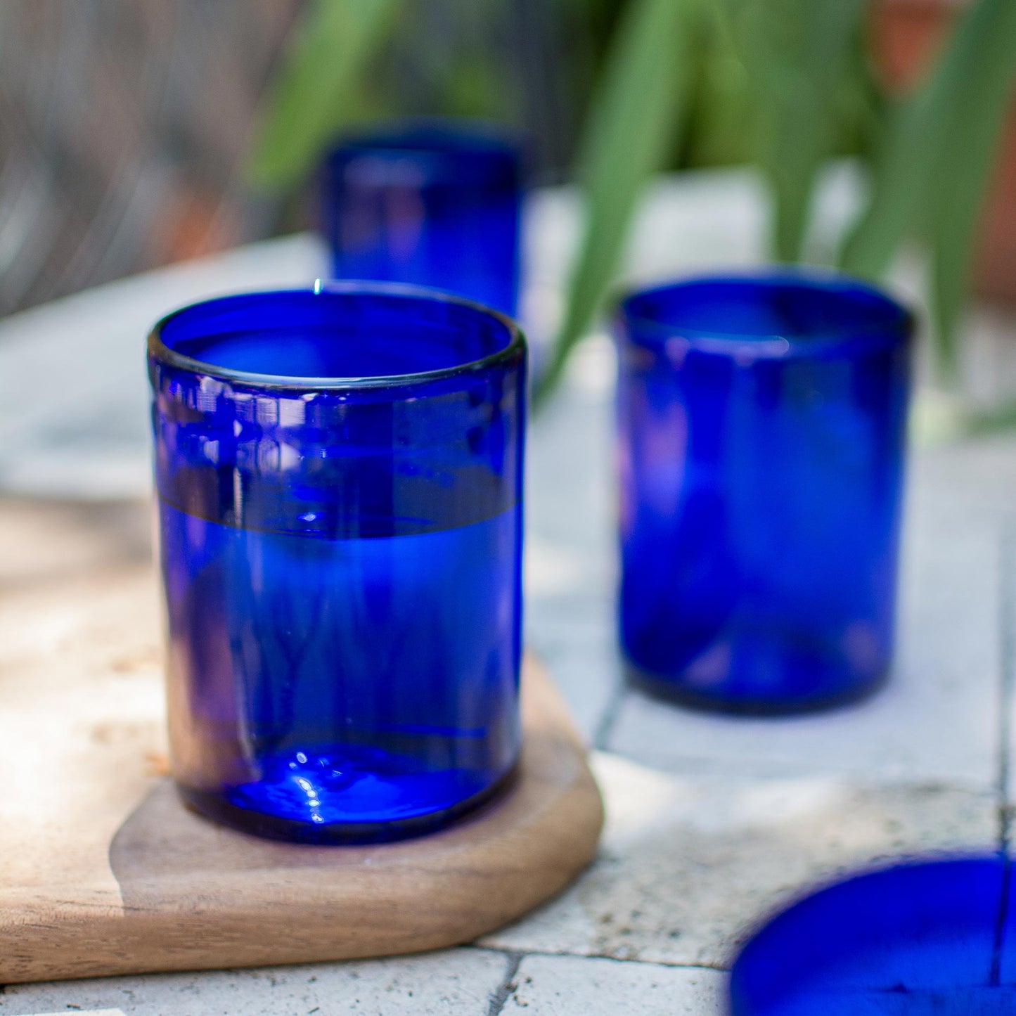 Pure Cobalt Blue Hand Blown Glass Tumblers Set of 6 Mexico