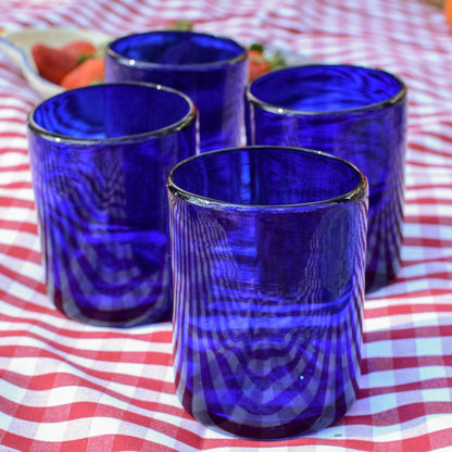Pure Cobalt Blue Hand Blown Glass Tumblers Set of 6 Mexico