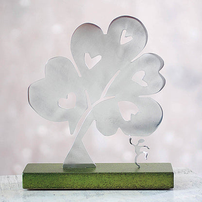 Tree Of Hearts I Aluminum and Wood Sculpture