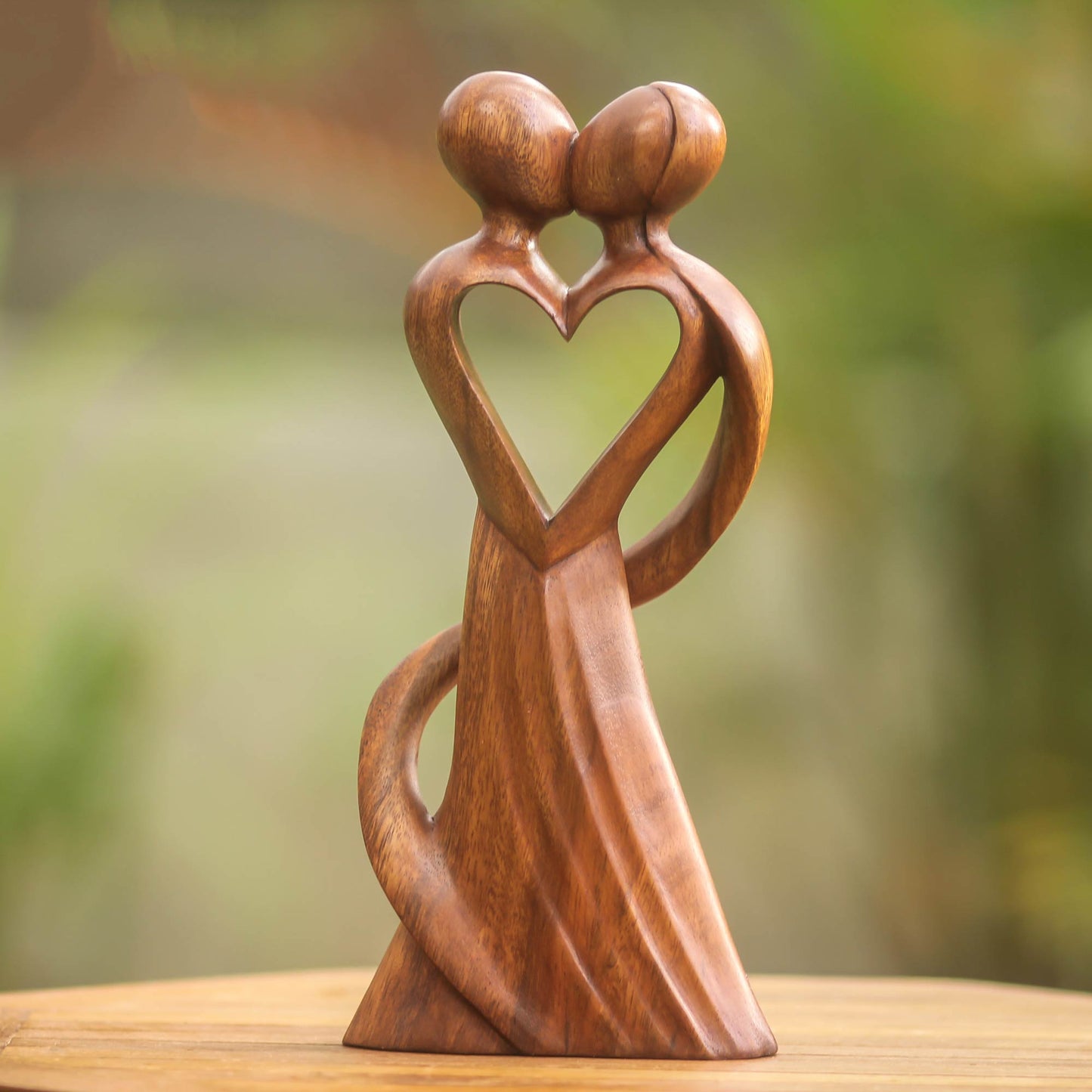 My Heart And Yours Romantic Suar Wood Sculpture