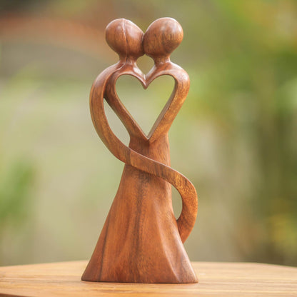 My Heart And Yours Romantic Suar Wood Sculpture