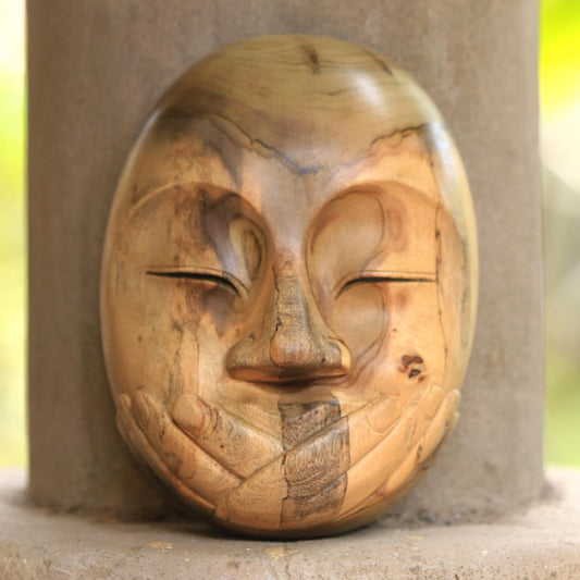 Wordless Hand Carved Hibiscus Wood Wall Mask