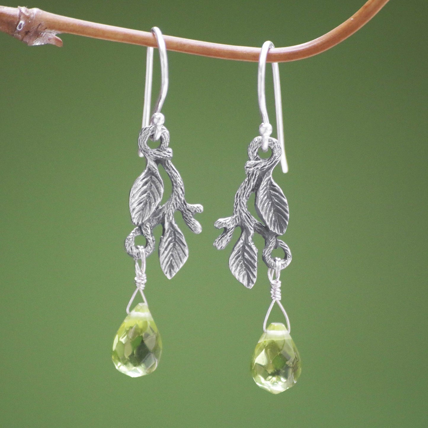 Rainforest Glass & Sterling Silver Dangle Earrings