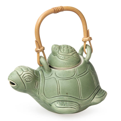 NOVICA - Sea Turtle Mother And Child Green Ceramic Teapot