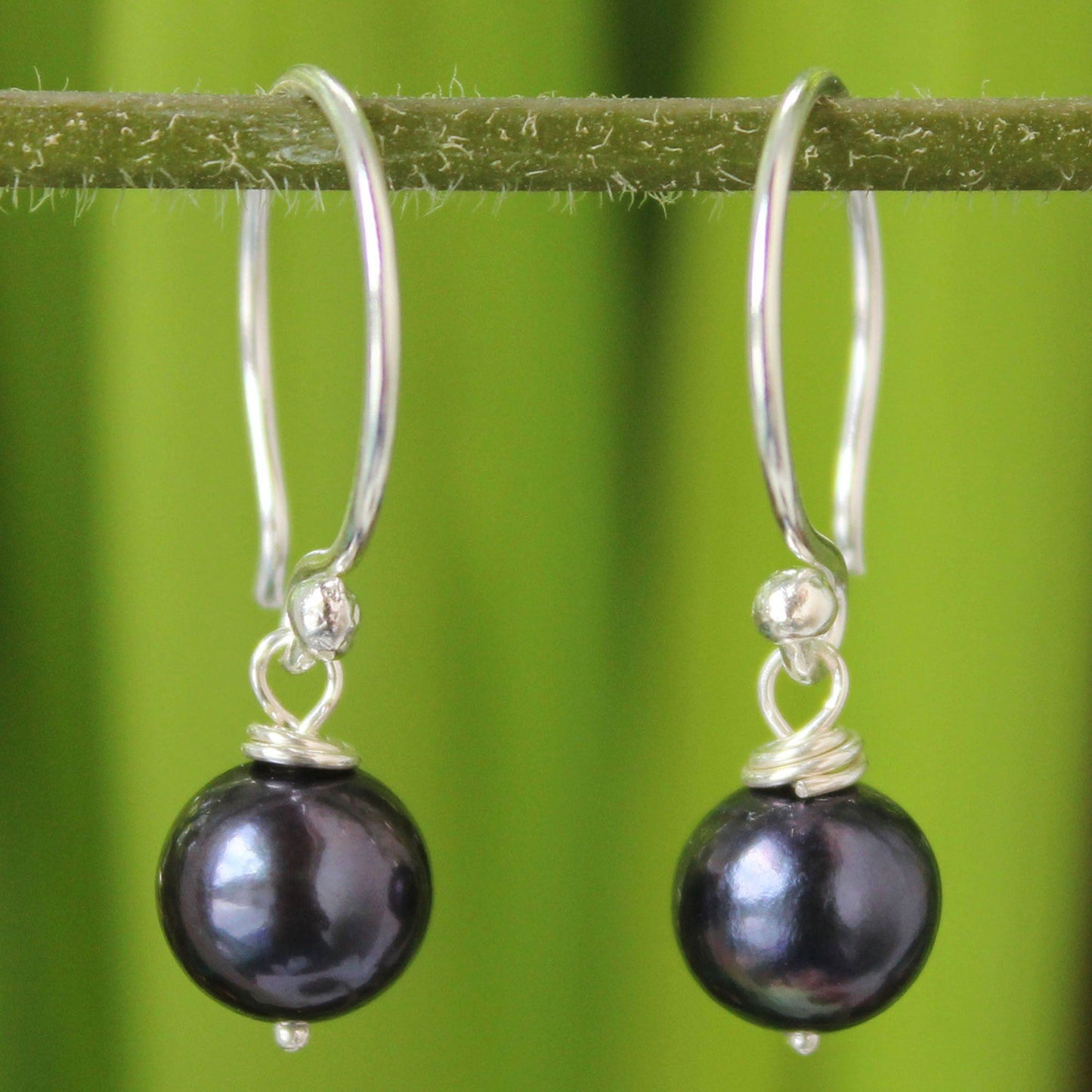 NOVICA - Silver And Black Pearl Dangle Earrings
