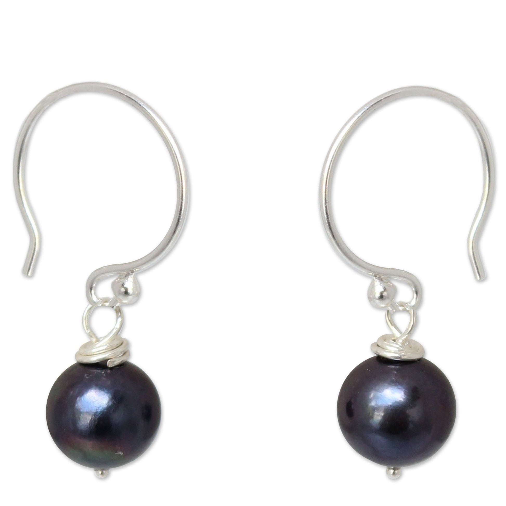 NOVICA - Silver And Black Pearl Dangle Earrings