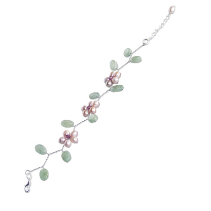 Lilac Dream Quartzite & Pearl Silver Plated Beaded Bridal Bracelet