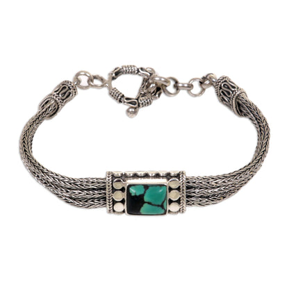 Java Style Silver & Turquoise Chain Bracelet