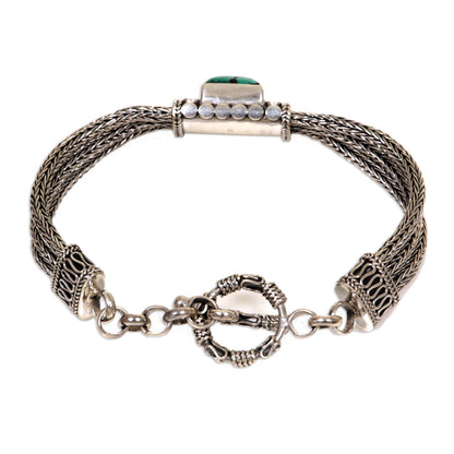 Java Style Silver & Turquoise Chain Bracelet