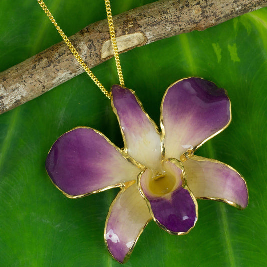 NOVICA - Pink And Purple Natural Orchid Flower Necklace
