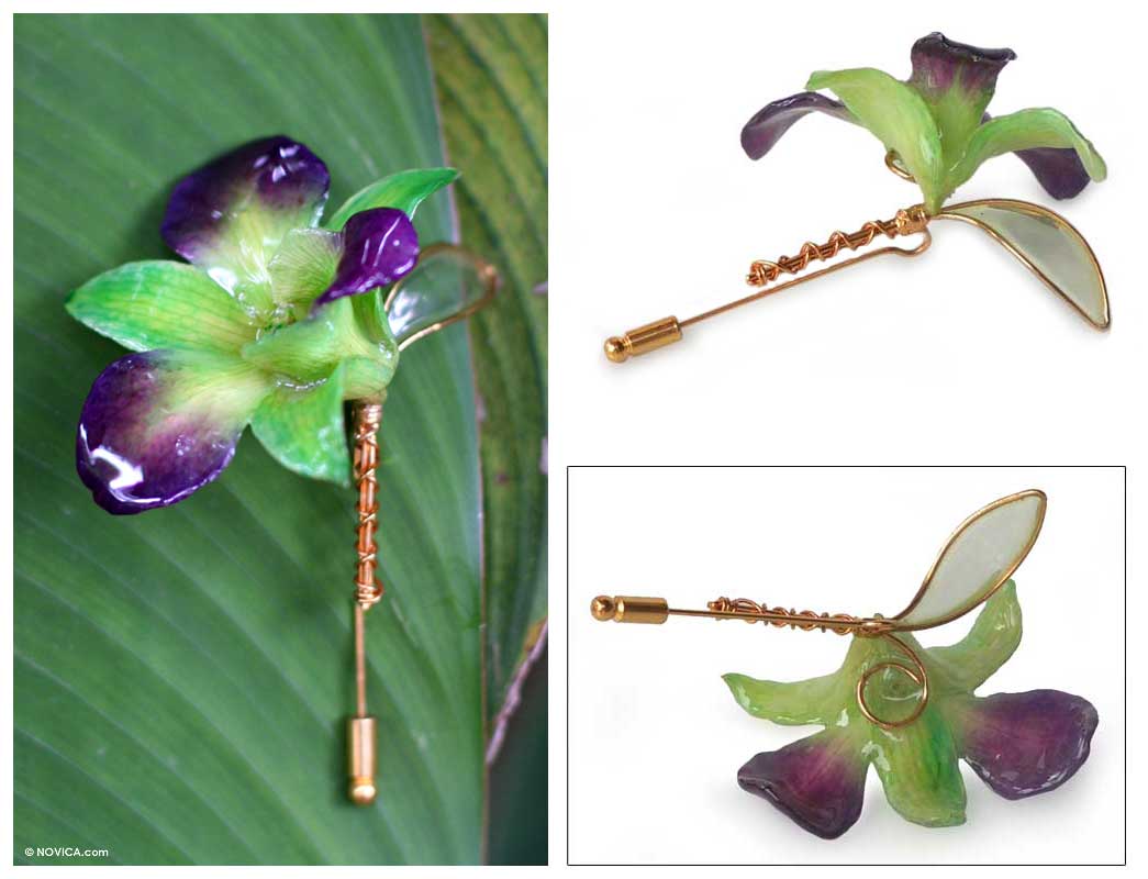 Orchid Dreams Gold Flower Brooch