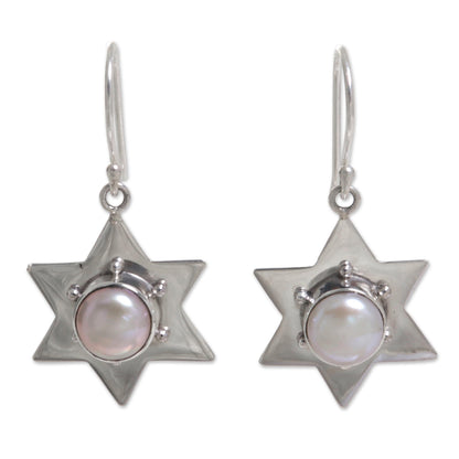 Bali Star Pearl Sterling Silver Dangle Earrings