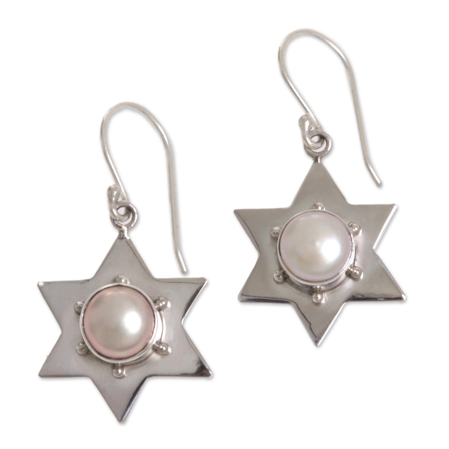 Bali Star Pearl Sterling Silver Dangle Earrings