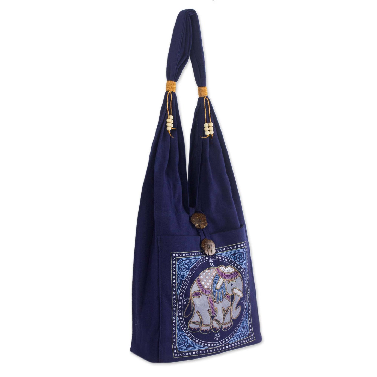 Lucky Elephant Embroidered Blue Shoulder Bag