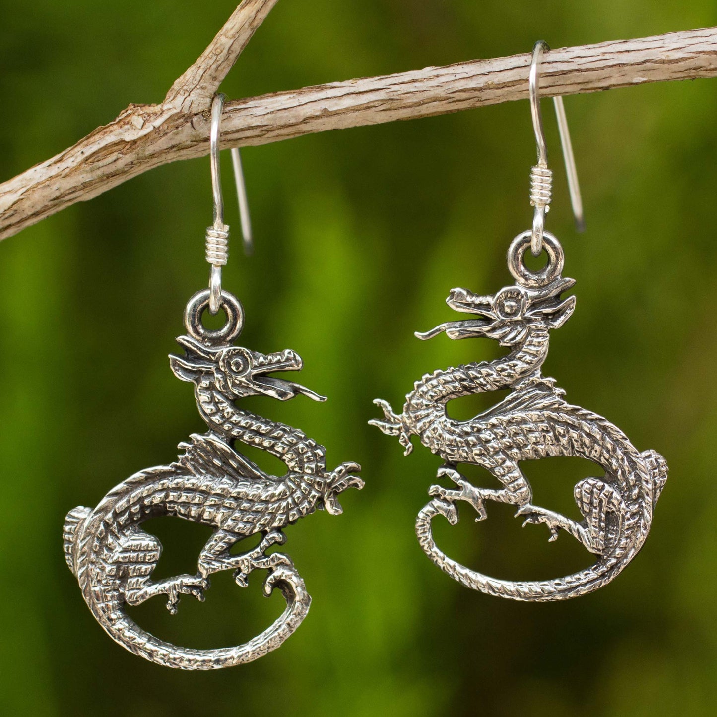 Dragon Duet Sterling Silver Dangle Earrings