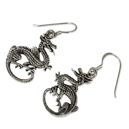 Dragon Duet Sterling Silver Dangle Earrings