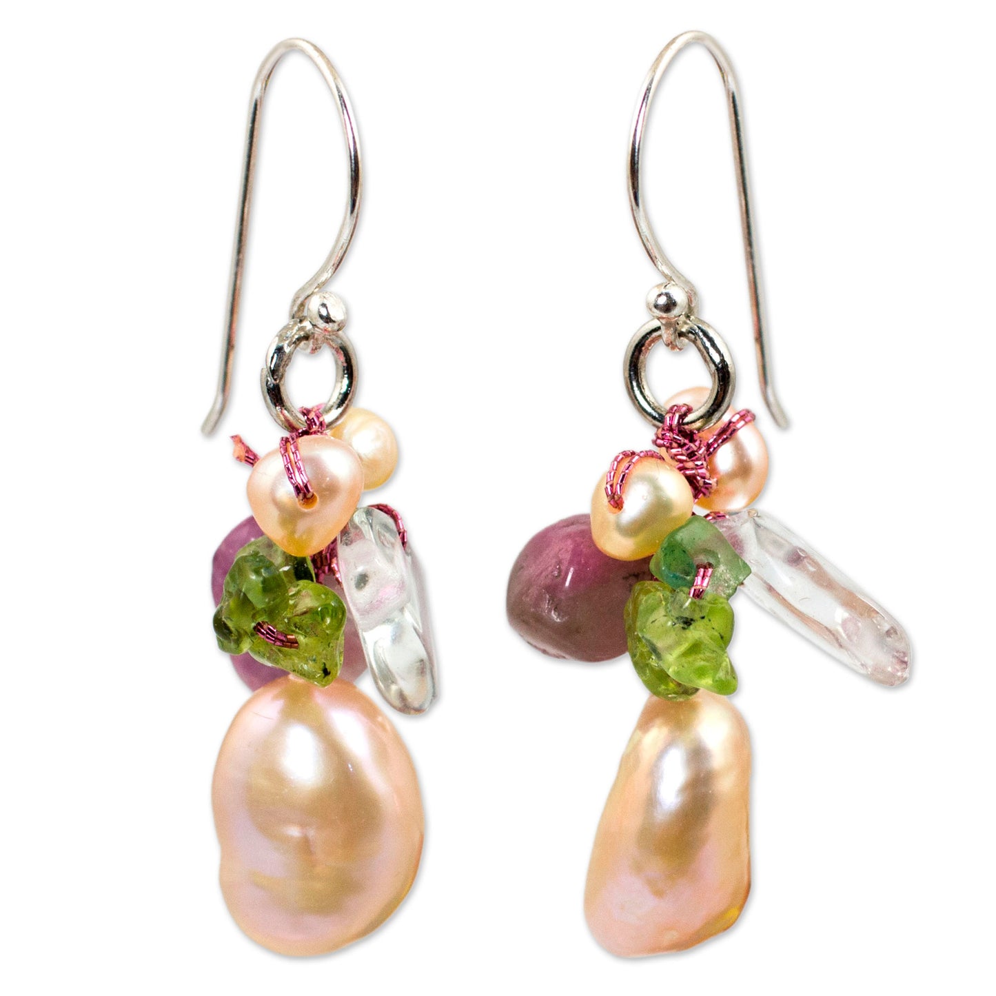 Rosy Dawn Multi-Gem & Pearl Cluster Earrings