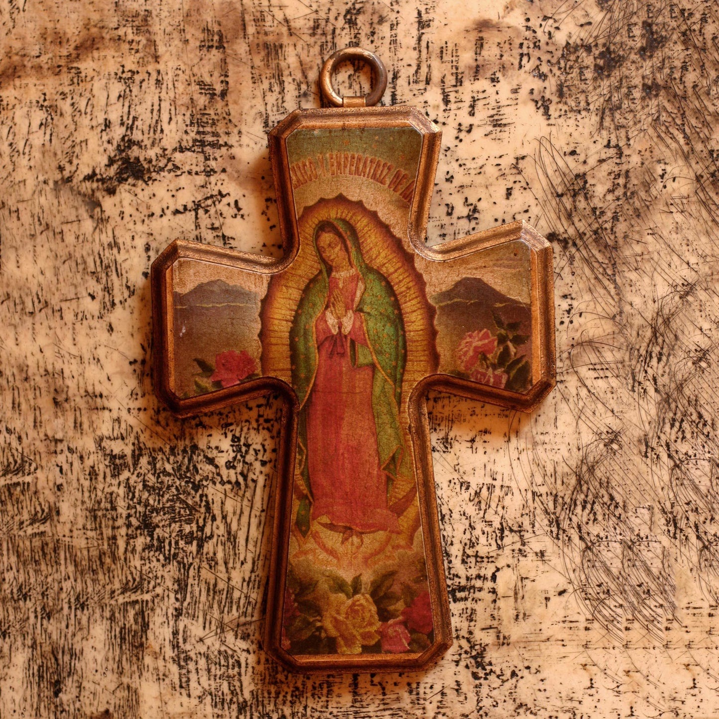 Virgin Of Guadalupe Decoupage Pinewood Cross