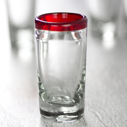 Hand-Blown Red Rim Shot Glass - Set of 6
