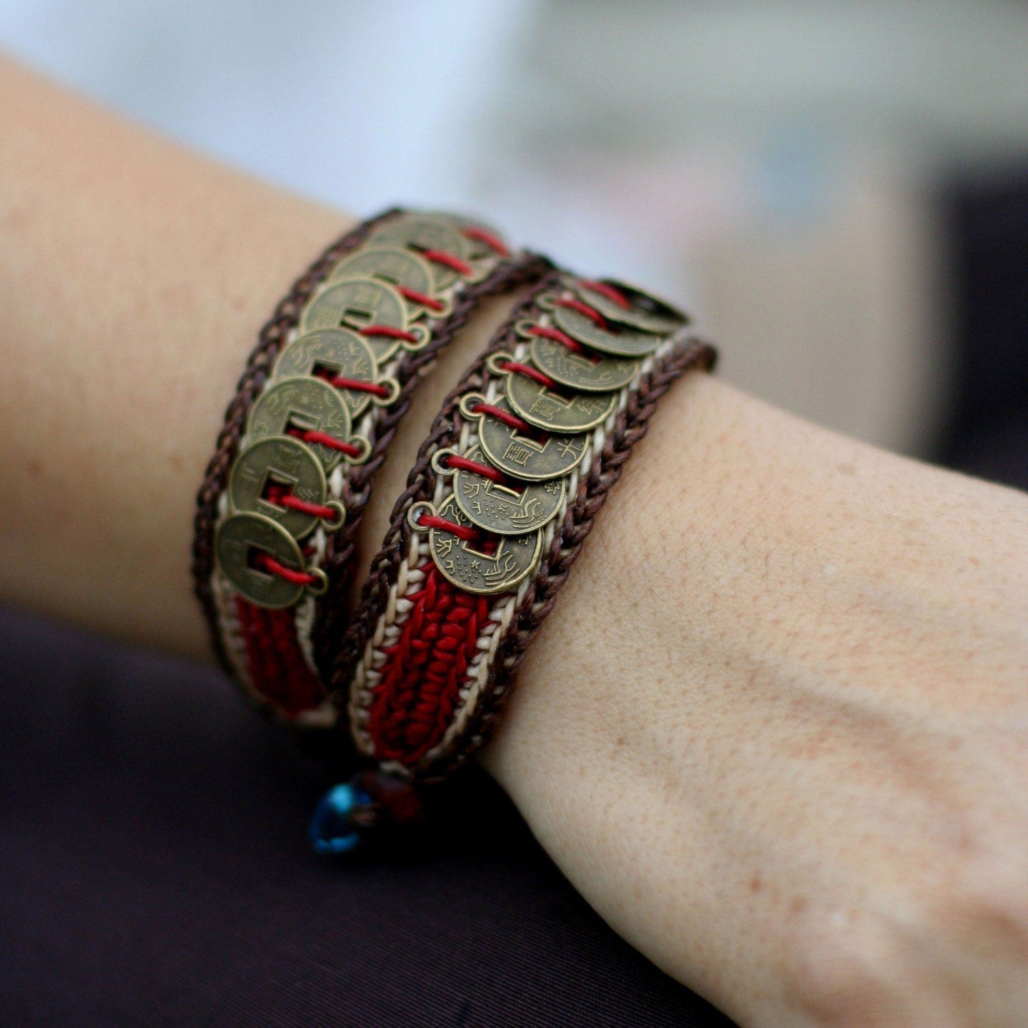 NOVICA - Coin & Wood Wristband Bracelets