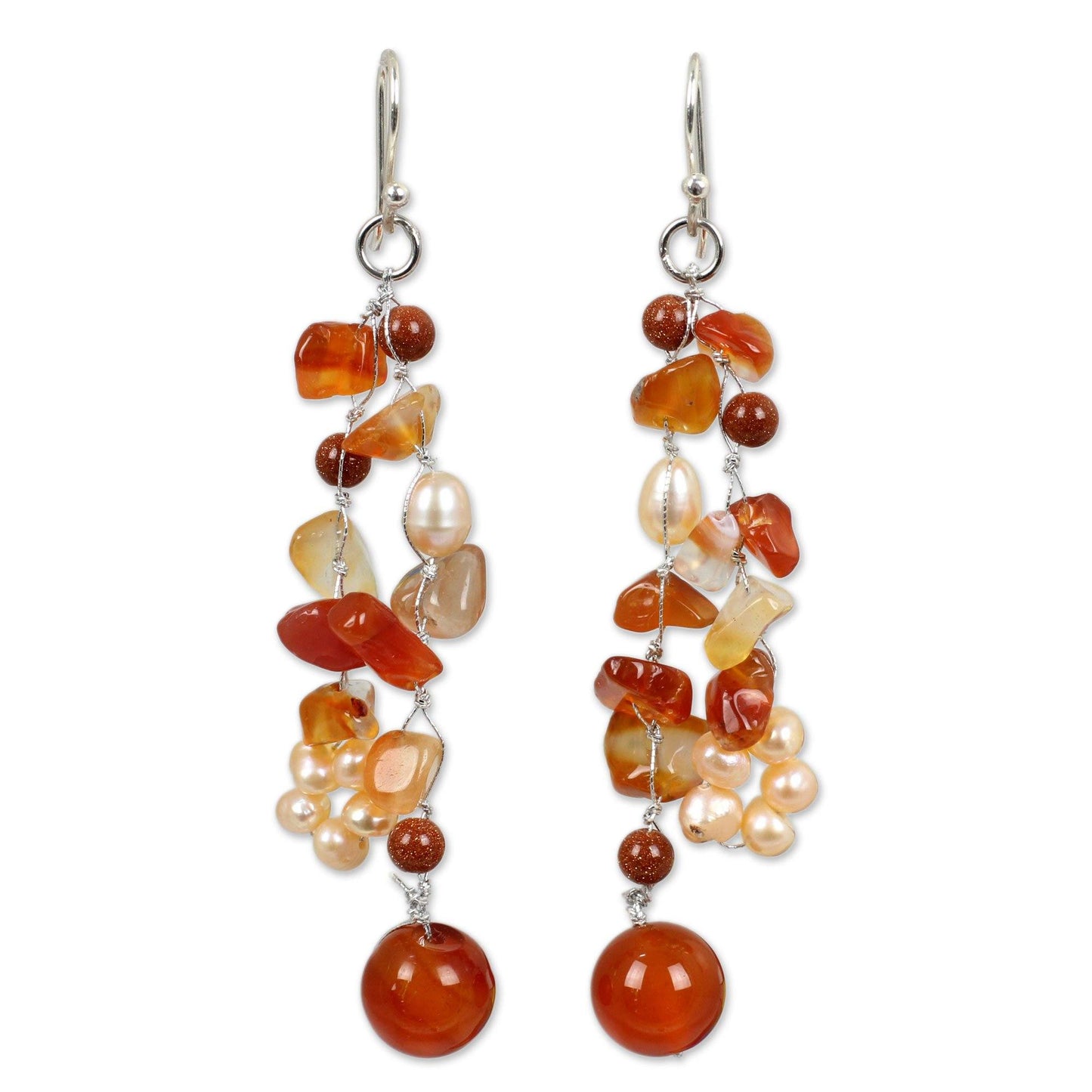 NOVICA - Pearl & Carnelian Beaded Earrings