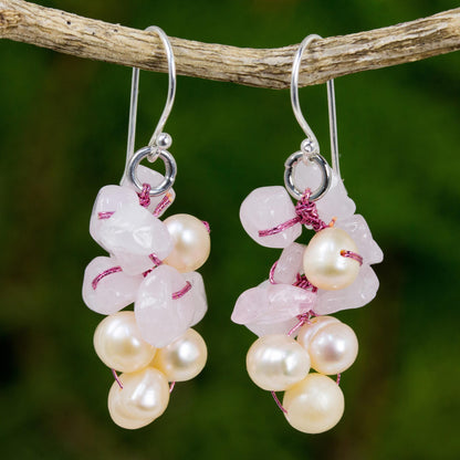 Pink Bouquet Dyed Peach Pearl Cluster Earrings