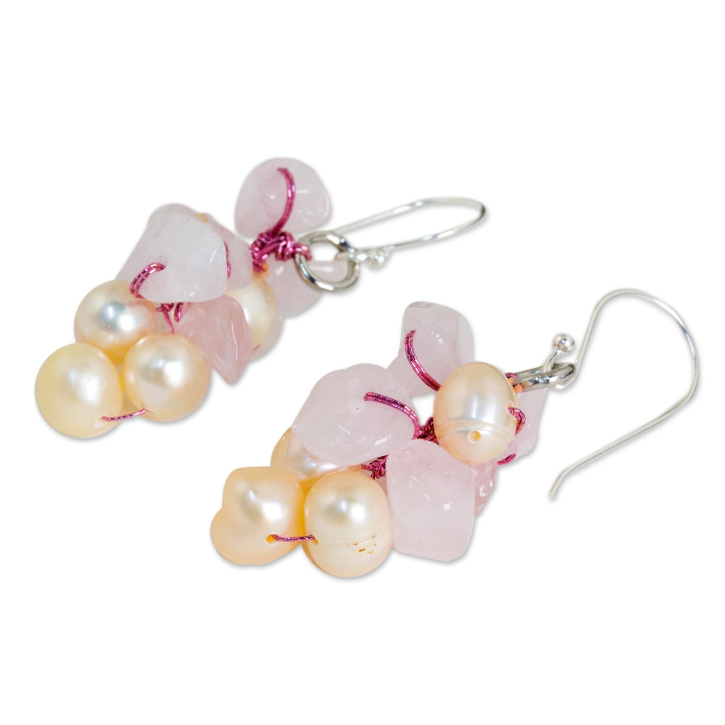 Pink Bouquet Dyed Peach Pearl Cluster Earrings