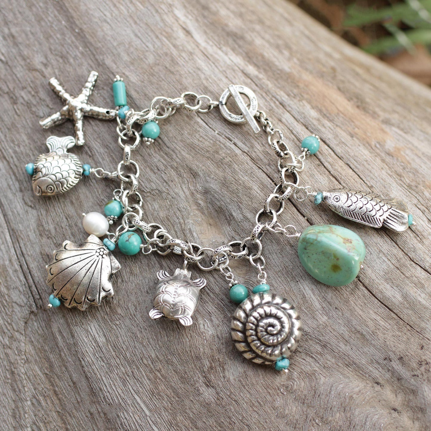 Open Sea Turquoise & Pearl Charm Bracelet