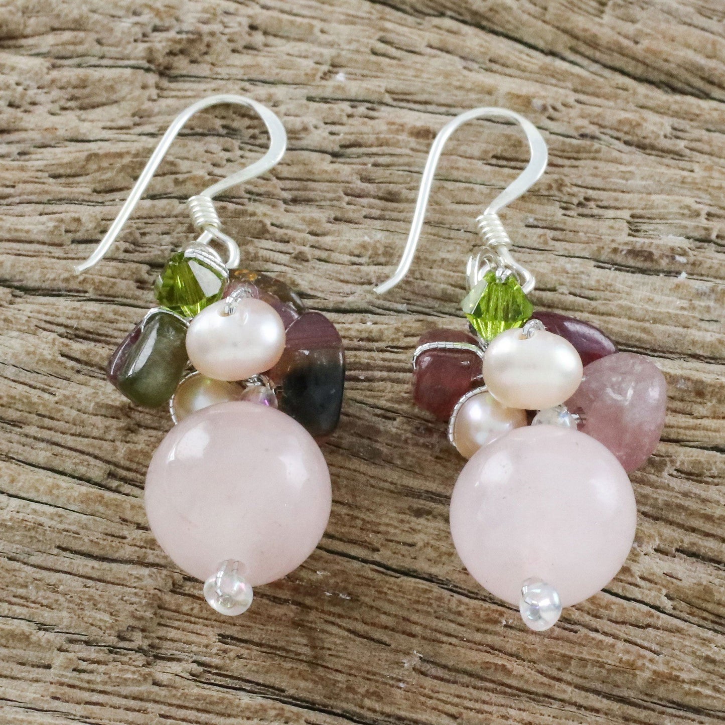 NOVICA - Cultured Pearl And Quartz Sterling Silver Earrings