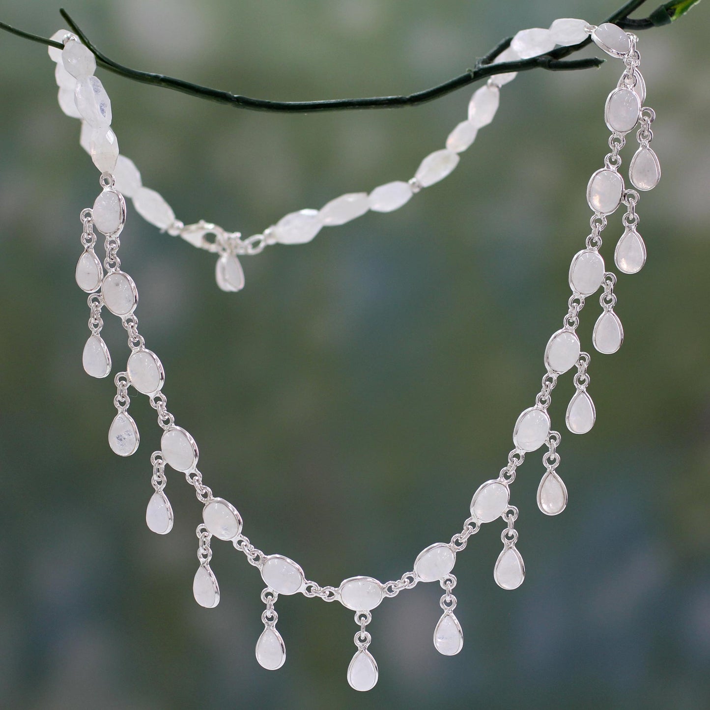 Moonstone & Silver Waterfall Necklace