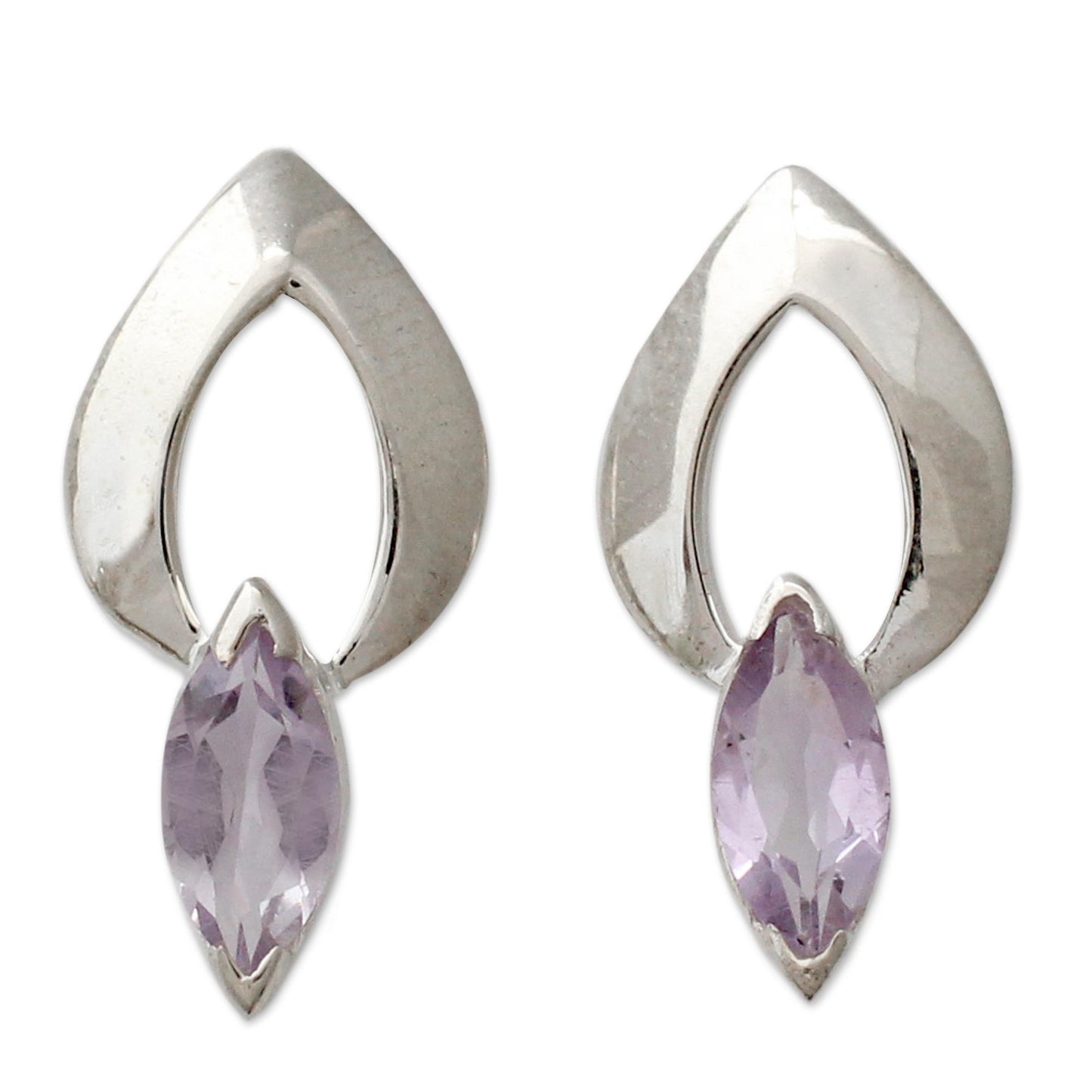 Anticipation Amethyst & Silver Button Earrings