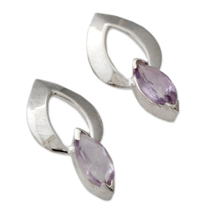 Anticipation Amethyst & Silver Button Earrings