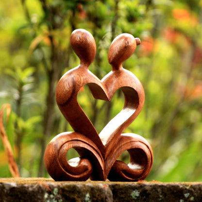 One Heart Brown Suar Wood Sculpture