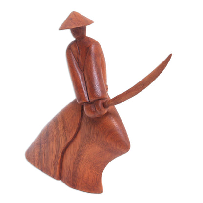 Indonesian Samurai Suar Wood Sculpture