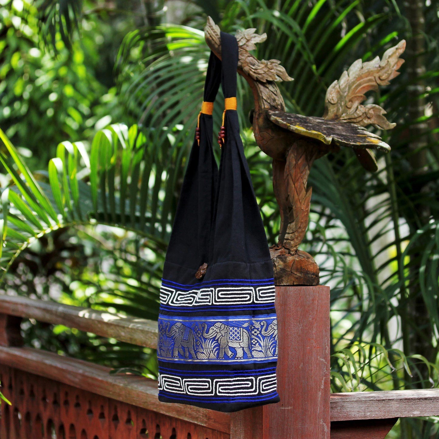 Blue Elephant Cotton Sling Handbag