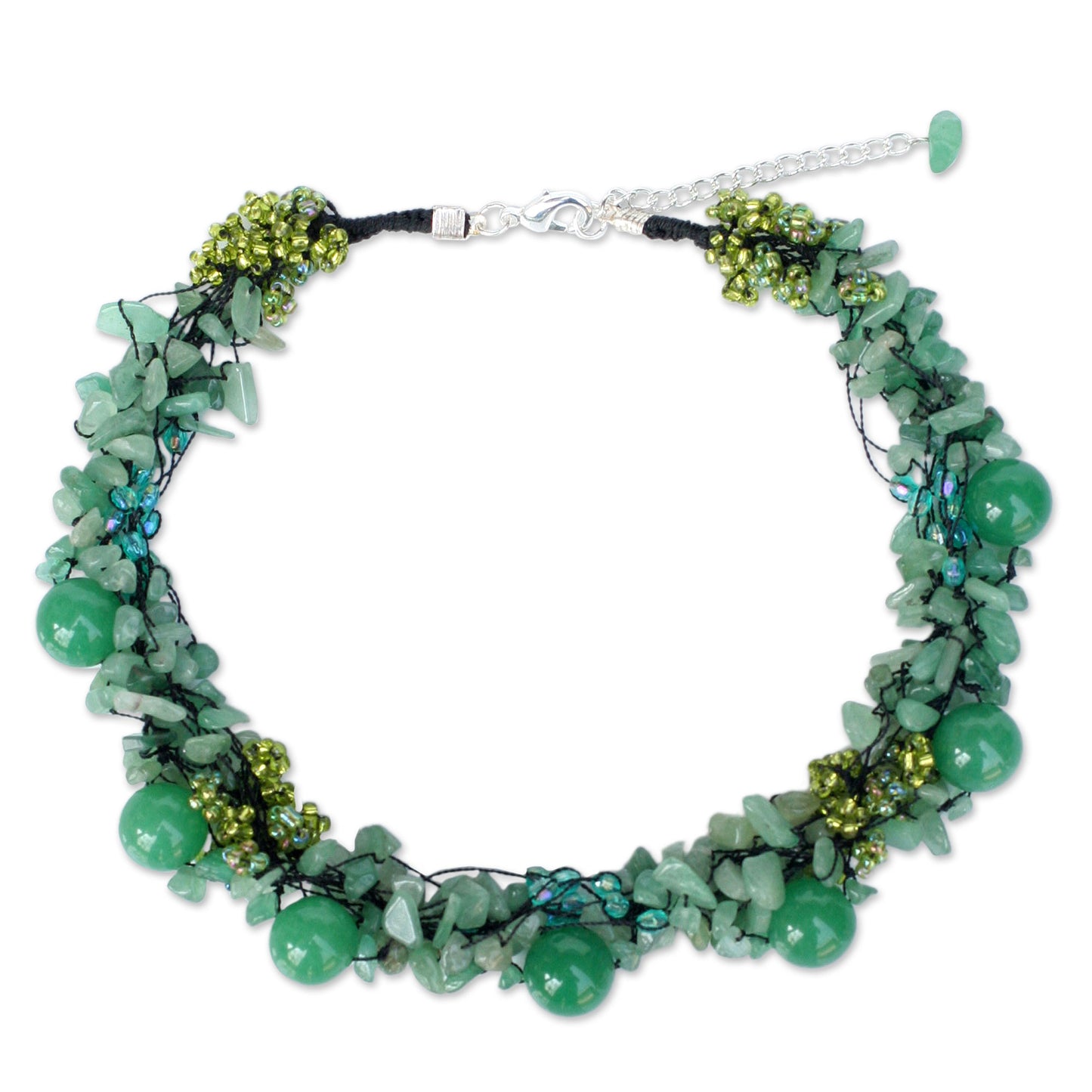 Gushing Green Quartzite & Silver Beaded Necklace