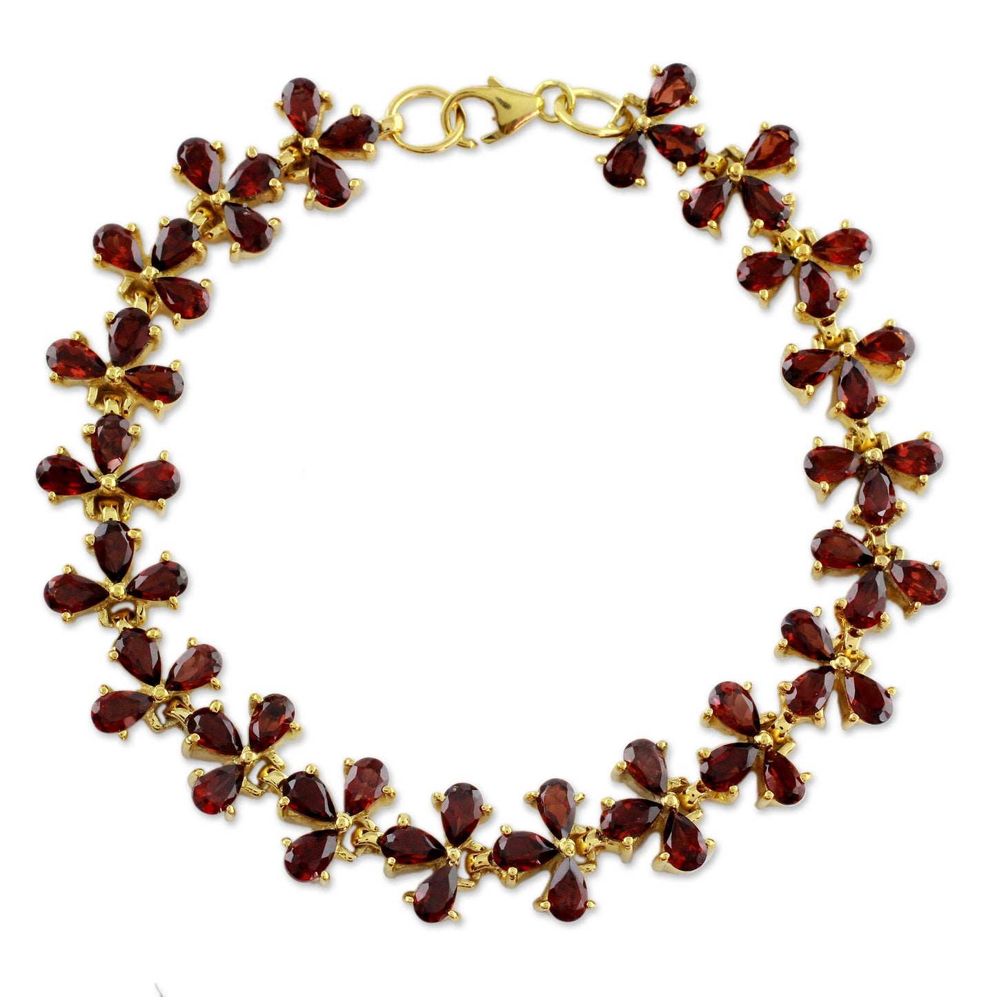 Petals Garnet Gold Plated Link Bracelet