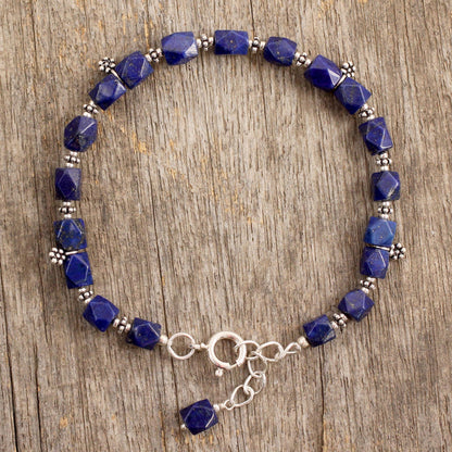 Blossoming Ecstacy Lapis Lazuli & Silver Beaded Bracelet