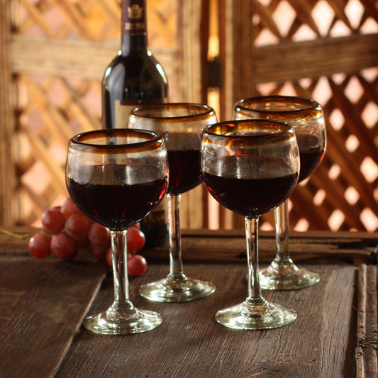 Amber Globe Fair Trade Handblown Glass Recycled Wine Glasses Set of 4