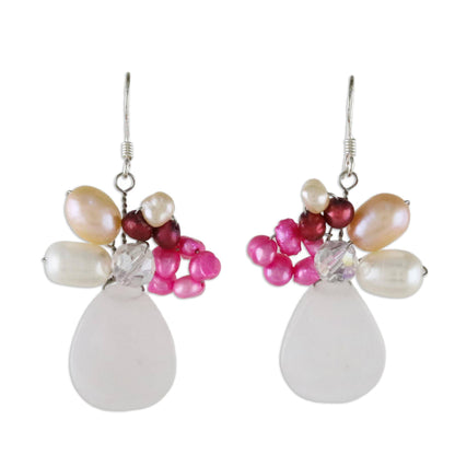NOVICA - Rose Quartz & Pearl Beaded Earrings