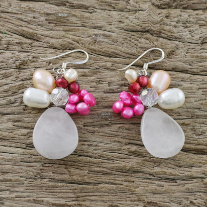 NOVICA - Rose Quartz & Pearl Beaded Earrings