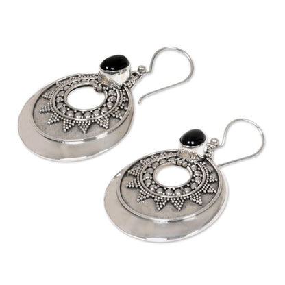 Onyx & Sterling Silver Medallion Earrings